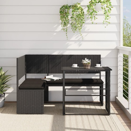 Garden Sofa with Table and Cushions L-Shaped Black Poly Rattan