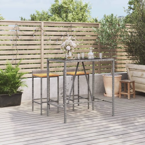 Bar Table with Glass Top Grey 110x70x110 cm Poly Rattan