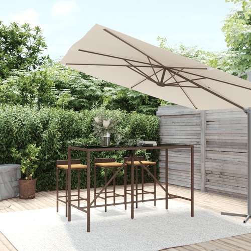 Bar Table with Glass Top Brown 180x70x110 cm Poly Rattan