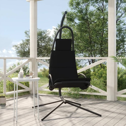 Garden Swing Chair with Cushion Black Oxford Fabric and Steel