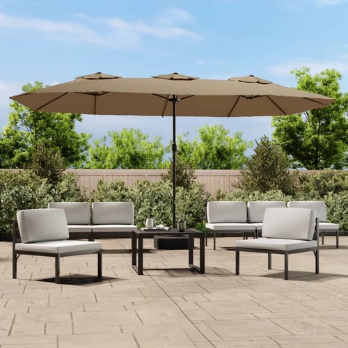 Double-Head Garden Parasol with LEDs Taupe 449x265 cm