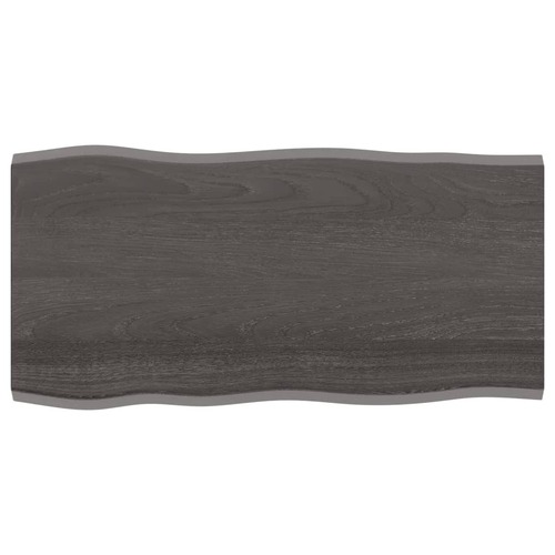 Table Top Dark Brown 100x50x2 cm Treated Solid Wood Oak Live Edge