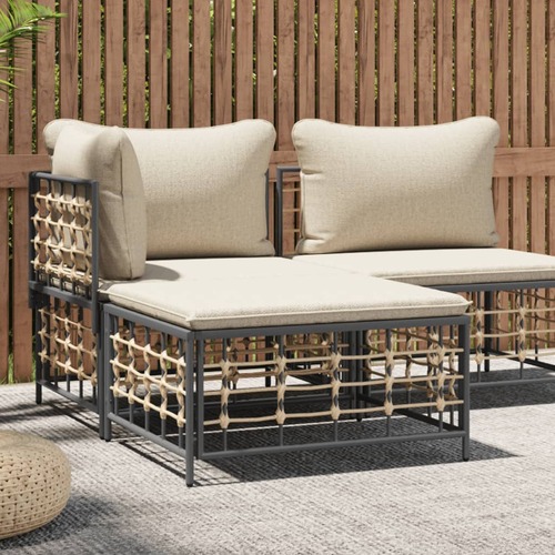 Garden Footstool with Beige Cushion Poly Rattan