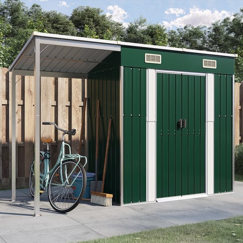 Garden Shed with Extended Roof Green 277x110.5x181 cm Steel