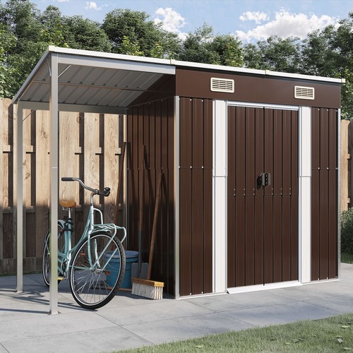 Garden Shed with Extended Roof Brown 277x107x181 cm Steel