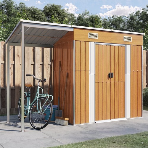 Garden Shed with Extended Roof Light Brown 277x107x181 cm Steel