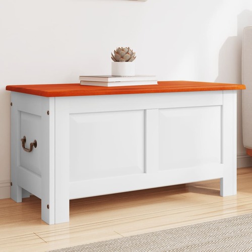 Storage Chest with Lid Brown and White Solid Wood Acacia