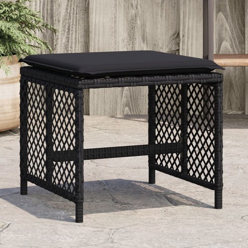 Garden Stools with Cushions 4 pcs Black 41x41x36 cm Poly Rattan