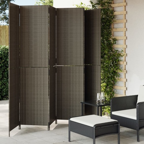 Room Divider 6 Panels Grey Poly Rattan