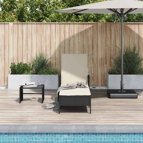 Sun Lounger Black and Cream White 55 x 200 x 92 cm Poly Rattan
