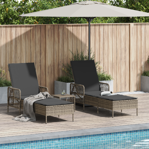 Sun Lounger Set 3-Piece Set Grey and Dark Grey PE Rattan