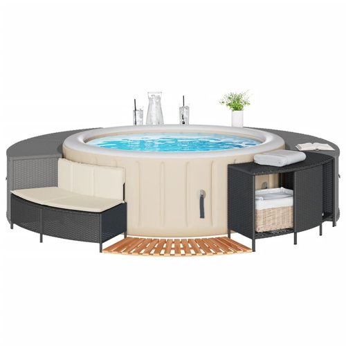 Hot Tub Surround Black Poly Rattan and Solid Wood Acacia