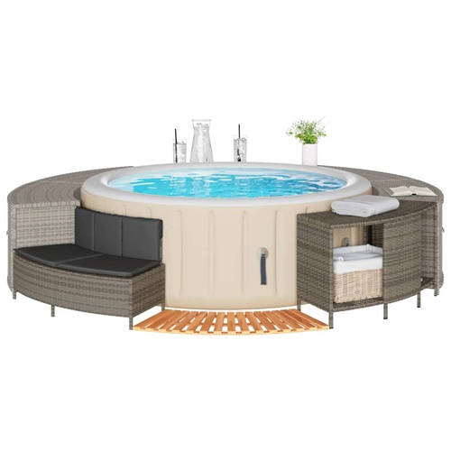 Hot Tub Surround Grey Poly Rattan and Solid Wood Acacia