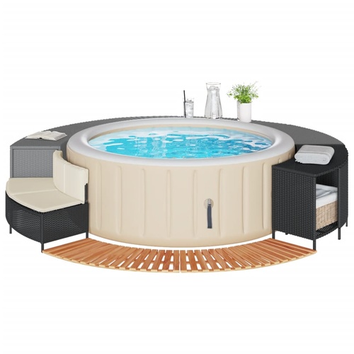 Hot Tub Surround Black Poly Rattan and Solid Wood Acacia
