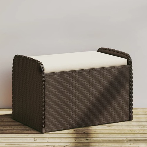 Storage Bench with Cushion Brown 80x51x52 cm Poly Rattan