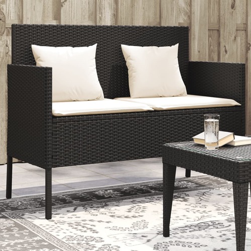 Garden Bench with Cushions Black Poly Rattan