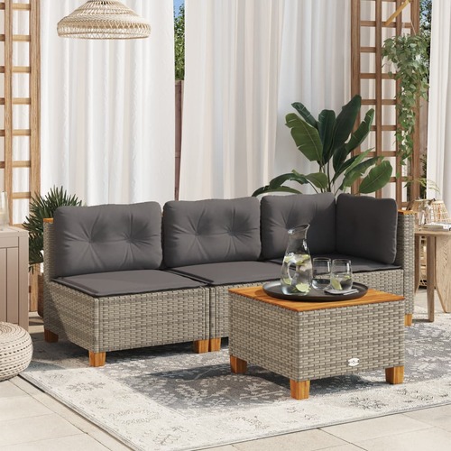 Garden Sofa Armless with Cushions Grey Poly Rattan