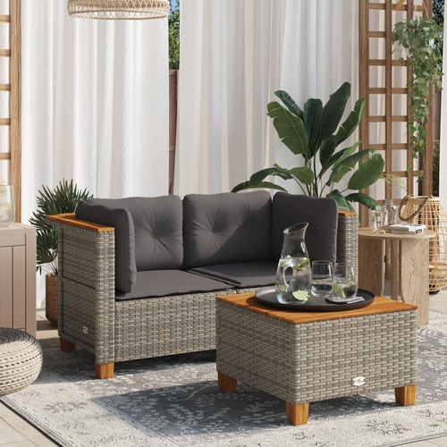 Garden Sofas Corner with Cushions 2 pcs Grey Poly Rattan