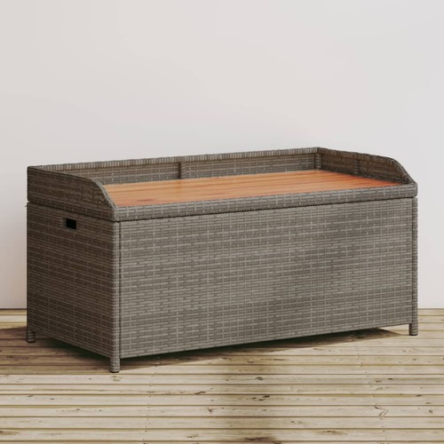 Storage Bench Grey 100x50x52 cm Poly Rattan and Acacia Wood