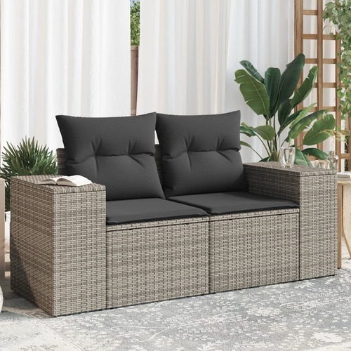 Garden Sofa with Cushions 2-Seater Grey Poly Rattan