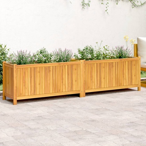 Garden Planter with Liner 199x38.5x50 cm Solid Wood Acacia