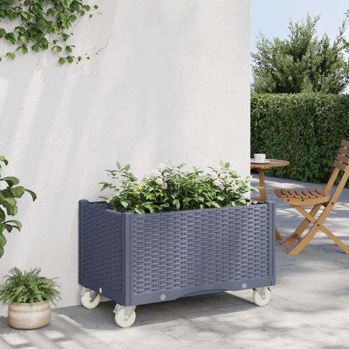 Garden Planter with Wheels Blue Grey 80x50x54 cm PP