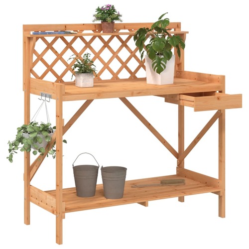Potting Bench with Trellis Brown Solid Wood Fir
