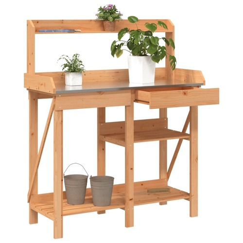 Potting Bench with Shelves Brown Solid Wood Fir