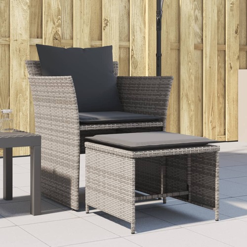 Garden Chair with Footstool Grey Poly Rattan