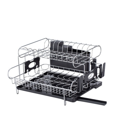 GOMINIMO 2-Tier Dish Drying Rack with Draining Board and Cup Holder
