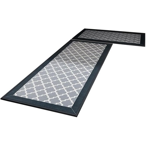 GOMINIMO 2 PCS Washable Non Slip Absorbent Kitchen Floor Mat (44x80+44x150cm, Black Lucky Clover)