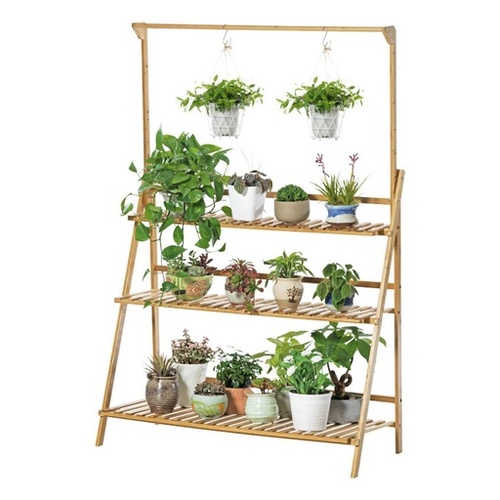 GOMINIMO Bamboo Plant Stand 3 Tier Light Brown