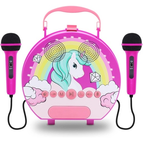 GOMINIMO Kids Portable Karaoke with Two Microphones (Round, Purple Unicorn)