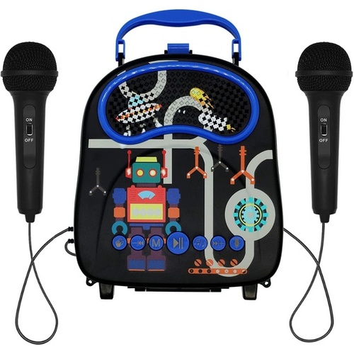 GOMINIMO Kids Portable Karaoke with Two Microphones (Rectangle, Black Robot)