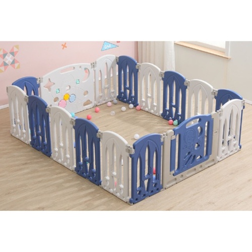 GOMINIMO Foldable Baby Playpen with 16 Panels (White Blue)