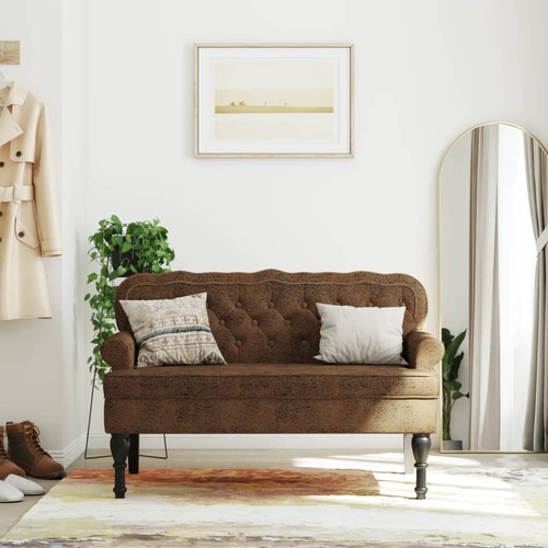Bench with Backrest Brown 119.5x64.5x75 cm Faux Suede Leather