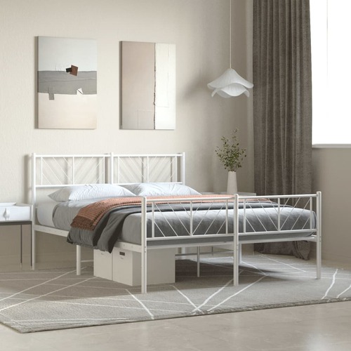 Metal Bed Frame without Mattress with Footboard White 150x200 cm