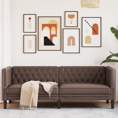 Chesterfield Sofa 3-Seater Brown Faux Leather