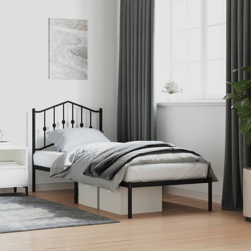 Metal Bed Frame without Mattress with Headboard Black 90x190 cm
