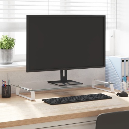 Monitor Stand White 80x35x8 cm Tempered Glass and Metal