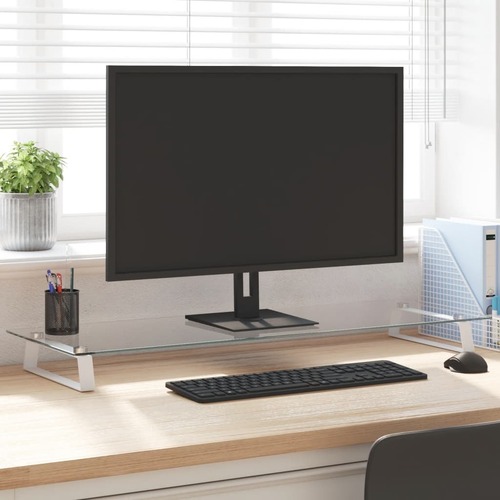 Monitor Stand White 100x35x8 cm Tempered Glass and Metal