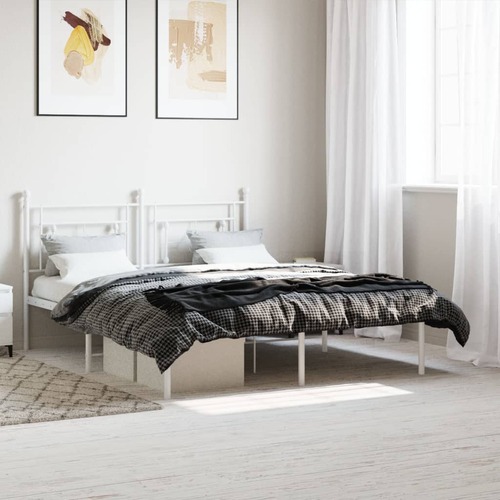 Metal Bed Frame without Mattress with Headboard White 150x200 cm
