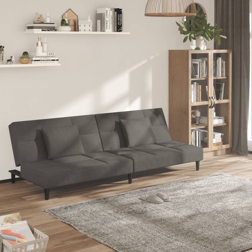 2-Seater Sofa Bed with Two Pillows Dark Grey Velvet