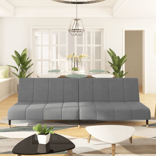 2-Seater Sofa Bed Light Grey Velvet