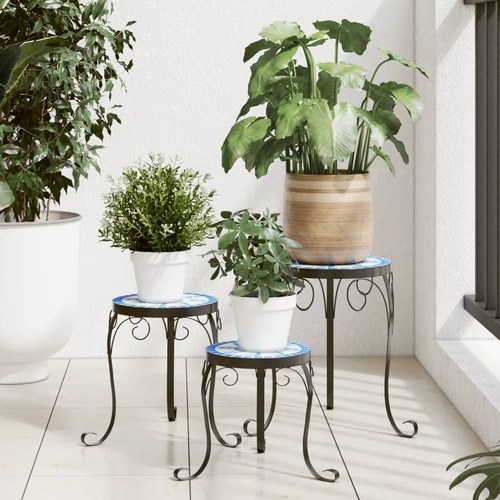 Plant Stands 3 pcs Blue and White Ceramic