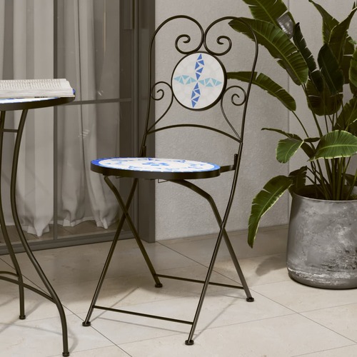 Bistro Chairs Foldable 2 pcs Blue and White Ceramic