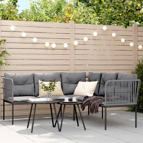 Garden Sofa with Cushions L-shaped Black Steel and Textilene