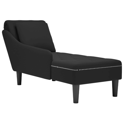 Chaise Lounge with Pillow and Right Armrest Black Velvet