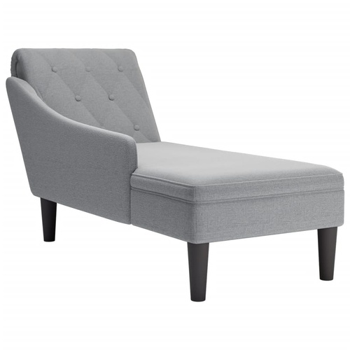 Chaise Lounge with Pillow and Right Armrest Light Grey Fabric