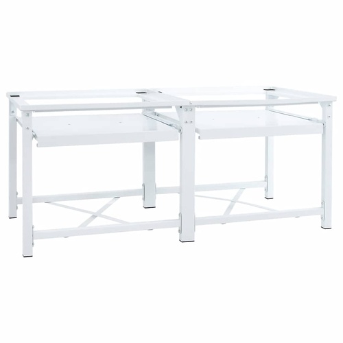 Double Washing Machine Pedestal with Pull-Out Shelves White
